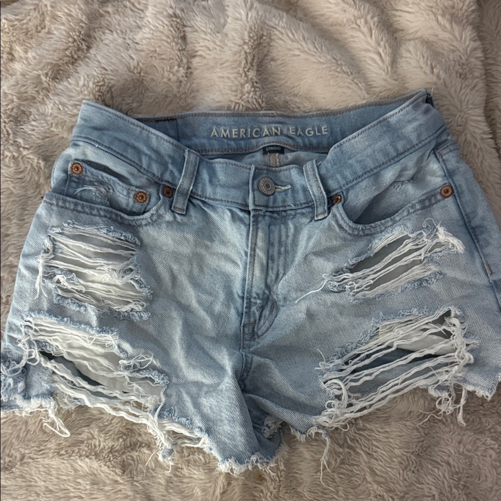 American Eagle Outfitters Blue Distressed Jean Shorts